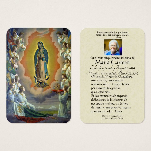 Cartes De Visite Notre-Dame de Guadalupe Espagne funérailles prière (Devant & derrière)
