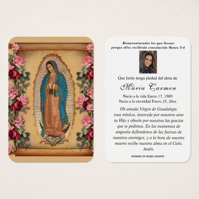Cartes De Visite Notre-Dame de Guadalupe Espagne funérailles prière (Devant & derrière)