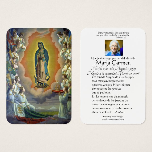 Cartes De Visite Notre-Dame de Guadalupe, funérailles espagnoles pr (Devant & derrière)