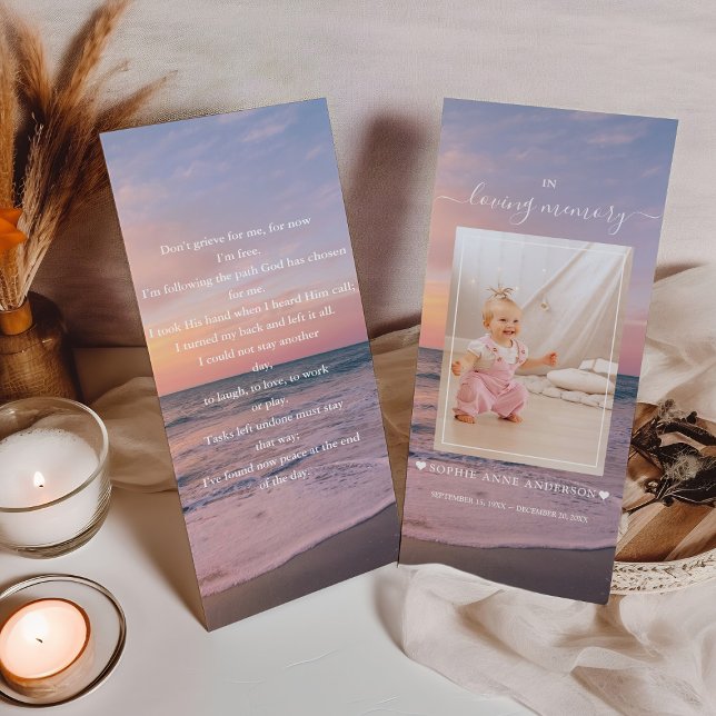 Cartes De Visite Ocean Beach Sunset Girl Photo funéraire prière (Créateur téléchargé)