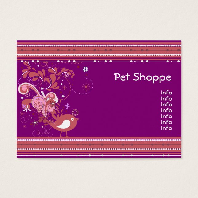 Cartes De Visite Oiseau Abstrait pourpre et rose (Devant)