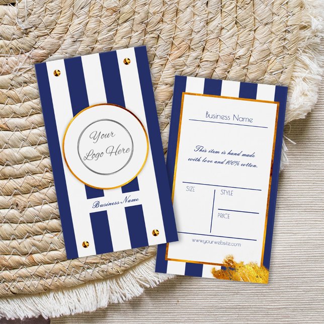 Cartes De Visite Or bleu marine gras avec logo étiquette de prix (Créateur téléchargé)