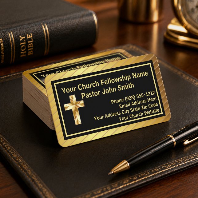 Cartes de visite Or et Noir Classe pour Pasteur d' (Please Note: the foil in this image is simulated, no metal is used. (Select rounded corner option))