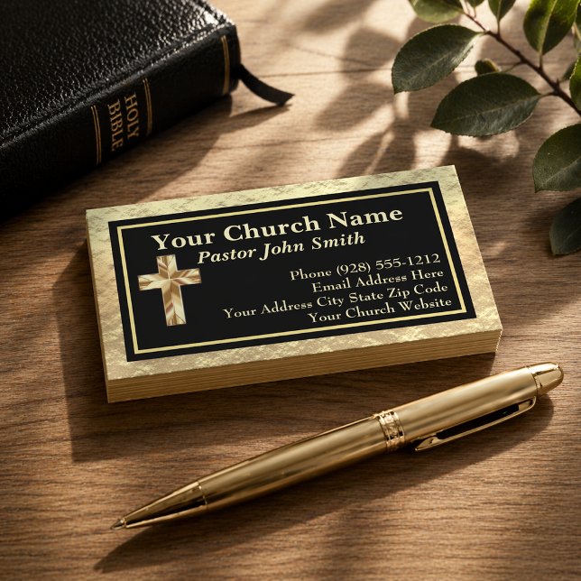 Cartes de visite Or et Noir pour Pasteur d'Église (Créateur téléchargé)