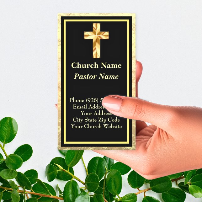 Cartes de visite Or et Noir pour Pasteur d'Église (The foil details are simulated in the artwork. No actual foil will be used in making this product.)
