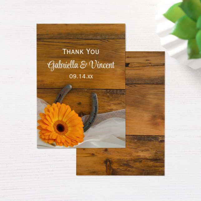 Cartes De Visite Orange Daisy Horseshoe Mariage occidental Merci (Bureau)
