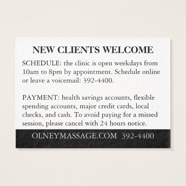Cartes De Visite Orange, Noir, Blanc pour Massage et Esthétique (Dos)