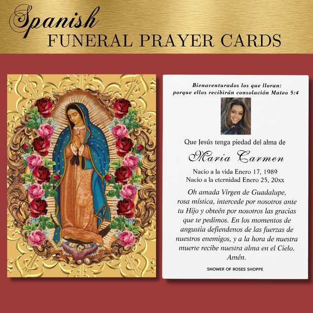 Cartes De Visite Our Lady of Guadalupe Spanish Funeral Holy Prayer (Créateur téléchargé)