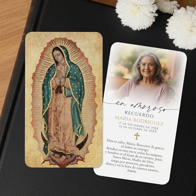 Cartes De Visite Our Lady of Guadalupe Spanish Memorial Prayer Card (Créateur téléchargé)