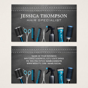 Cartes De Visite Outils de coiffeur   Cuir pointu