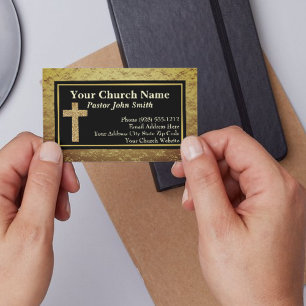 Cartes de visite Pailleté doré croix Pasteur d'égl