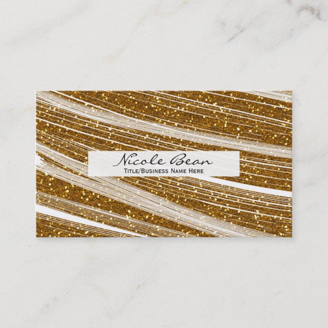 Cartes de visite pailletées dorées et chic blanc (Devant)