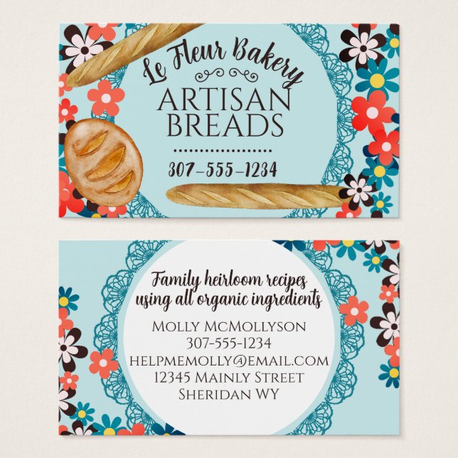 Cartes De Visite Pain rustique fleurs de pain dentelle boulangerie  (Devant & derrière)