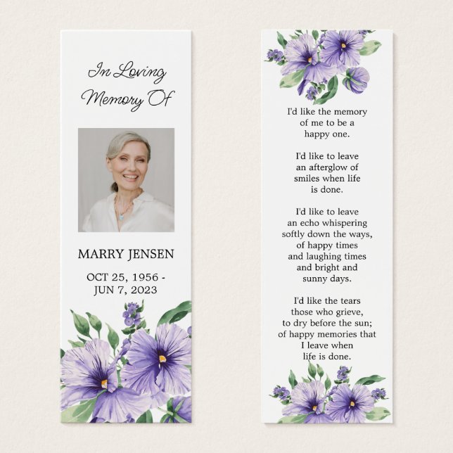 Cartes De Visite Pansy Floral Photo Funeral Memorial Bookmark (Devant & derrière)
