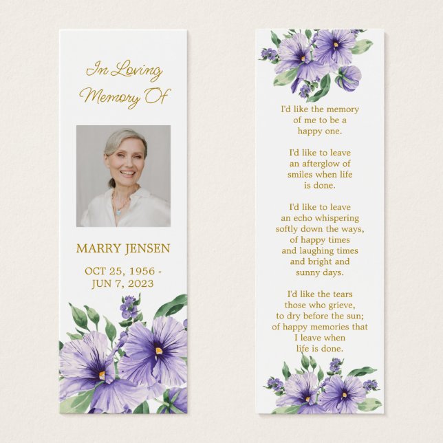 Cartes De Visite Pansy Floral Photo Funeral Memorial Bookmark (Devant & derrière)