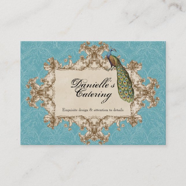 Cartes de visite - paon et gravure à l'eau-forte (Devant)