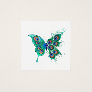 Cartes De Visite Papillon aux plumes de paon vert
