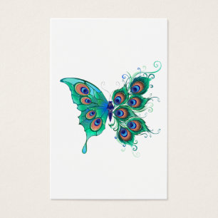 Cartes De Visite Papillon aux plumes de paon vert