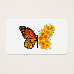 Cartes De Visite Papillon Fleur avec Pavot de Californie Jaune