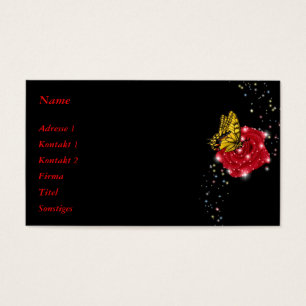 Cartes De Visite Papillon sur Rose rouge avec Raindrops et Stars