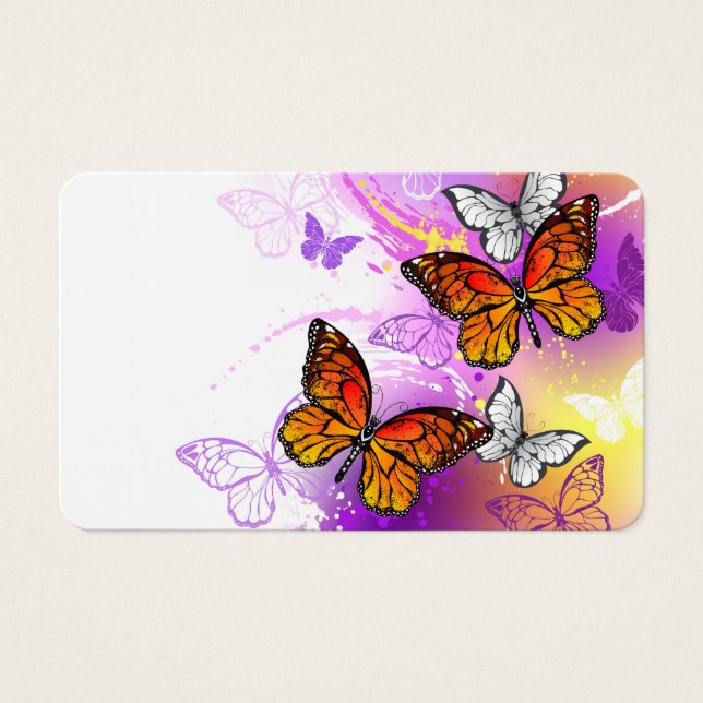 Cartes De Visite Papillons Monarque sur Arrière - plan pourpre (Devant)