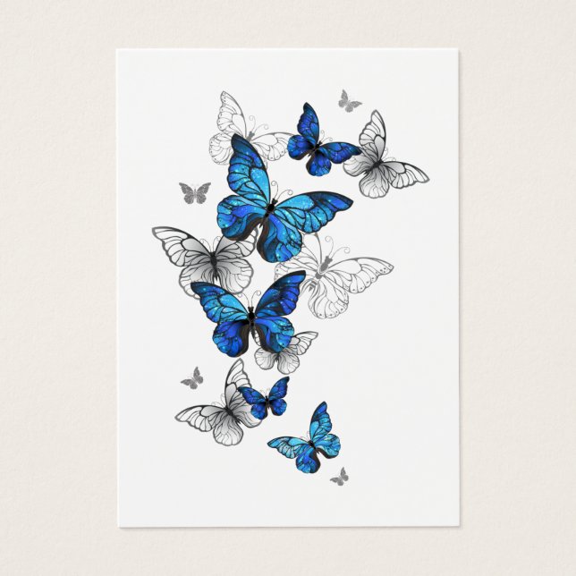 Cartes De Visite Papillons Morpho Bleus en Vol (Devant)