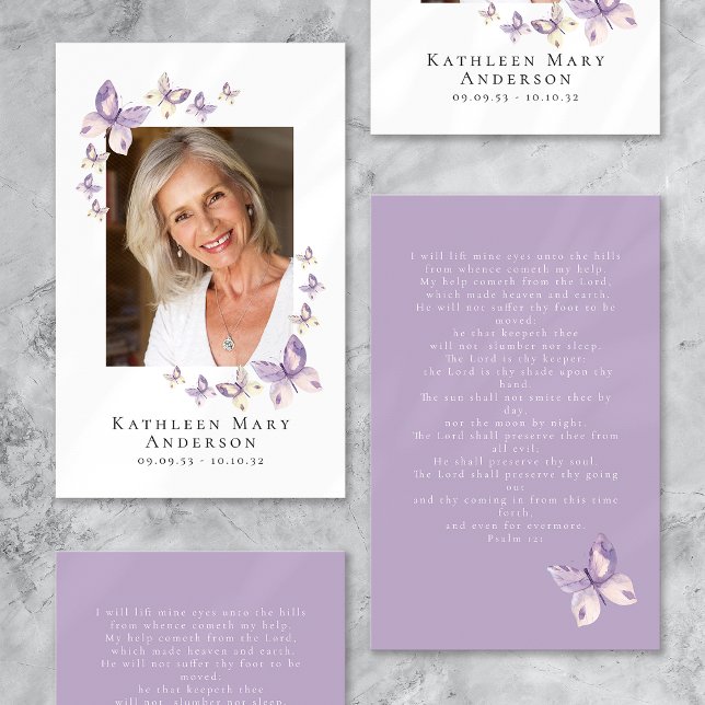 Cartes De Visite Papillons Photo Funeral Memorial Prayer Card (Créateur téléchargé)