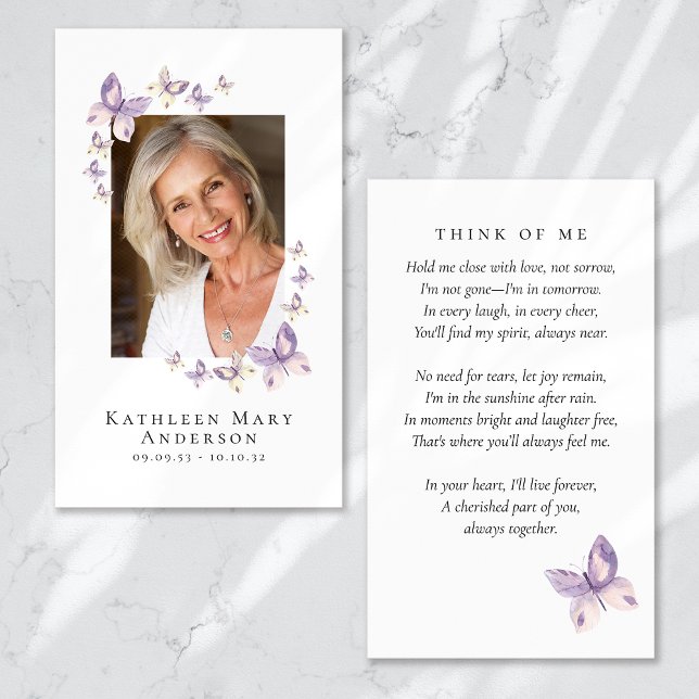 Cartes De Visite Papillons Photo Funeral Memorial Prayer Card (Créateur téléchargé)