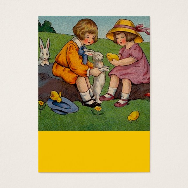 Cartes De Visite Pâques Fille et garçon avec lapins (Devant)