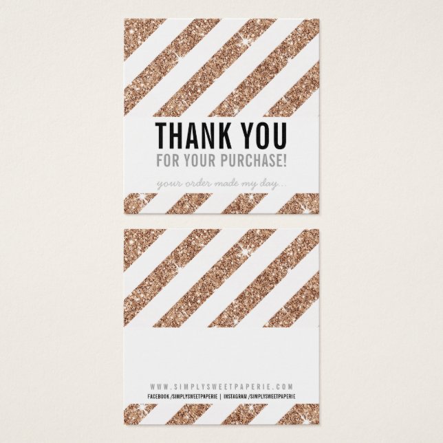 Cartes De Visite PAQUET MERCI rose or parties scintillant bande noi (Devant & derrière)