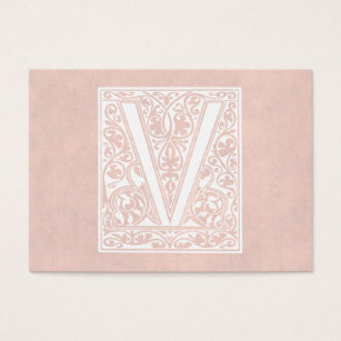 Cartes De Visite Parchemin vintage "V " de rose rose de monogramme
