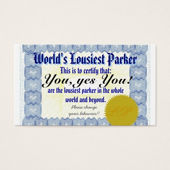 Cartes De Visite Parker le plus bruyant au monde (Devant)