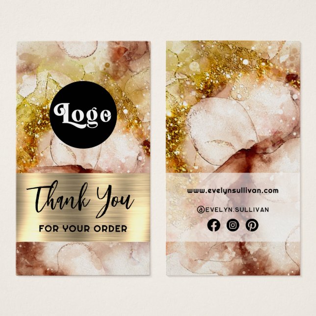 Cartes De Visite parties scintillant Brown d'or aquarelle insérer (Devant & derrière)