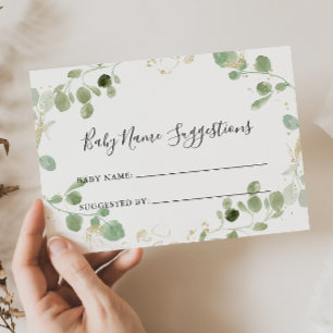 Cartes De Visite Parties scintillant d'or Eucalyptus Baby Name Sugg