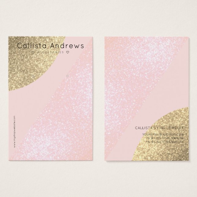 Cartes De Visite Parties scintillant en or rose pâle Geo Coeur orei (Devant & derrière)