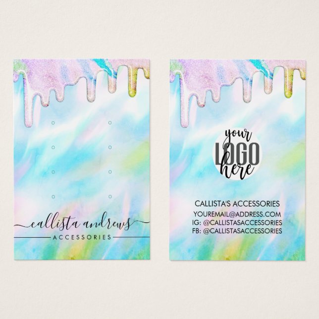 Cartes De Visite Parties scintillant Holographique Vert Mer - Lecte (Devant & derrière)