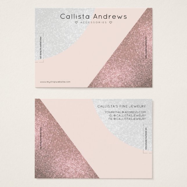 Cartes De Visite Parties scintillant rose Gold Rose Geo Heart Brace (Devant & derrière)