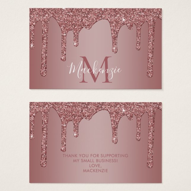 Cartes De Visite Parties scintillant rose Gold Sparkle  Monogramme (Devant & derrière)