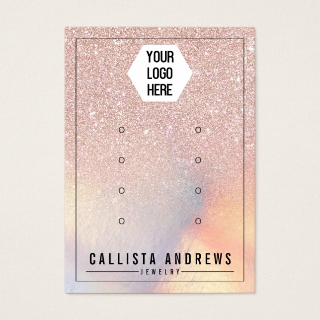 Cartes De Visite Parties scintillant rose or Iridescente Logo Écran (Devant)
