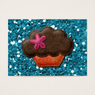 Cartes De Visite Parties scintillant Turquoise et Cupcake