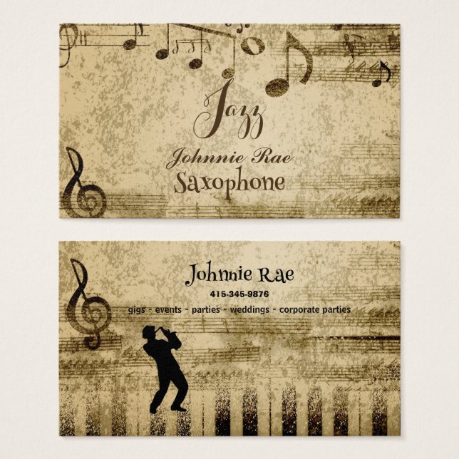 Cartes De Visite Partition Saxophone Jazz À Louer (Devant & derrière)