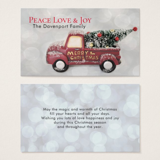Cartes De Visite Peace Love & Joy Toy Camion Joyeux Noël (Devant & derrière)