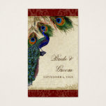 Cartes De Visite Peacock & Feathers Formal Wedding Favor Gift Tags<br><div class="desc">PAPER SELECTION: This is shown on "basic paper", another great choice would be "metallic ice" which is a clean white, pearlized shimmery surface. It would also be beautiful on "Champagne Metallic" linen, felt or any of the other choices. COLOR PALETTE: deep burgundy red, tan, cream royal blue, green, and rust....</div>