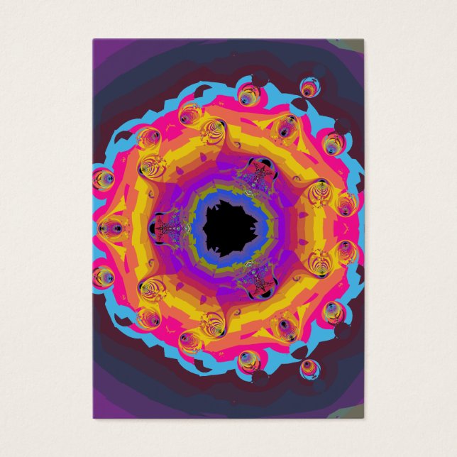 Cartes De Visite Peacock Fractal Mandala jaune rose violet (Devant)