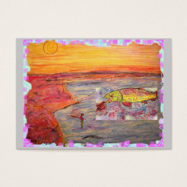 Cartes De Visite pêche à la mouche coucher de soleil (Devant)