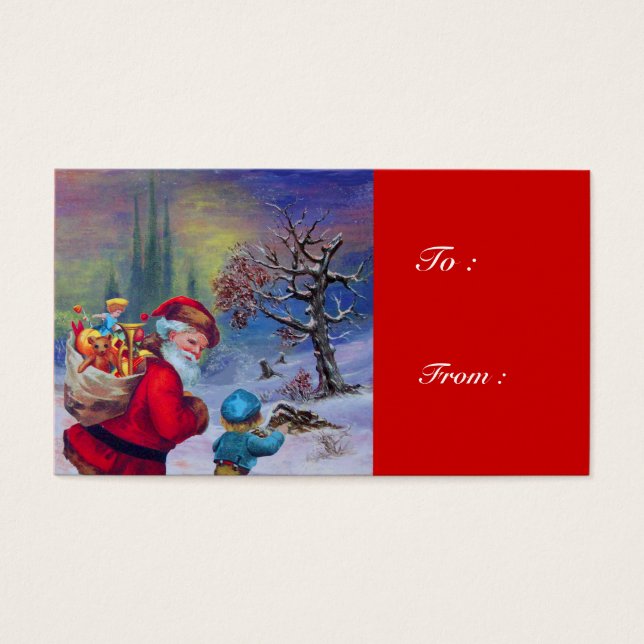 CARTES DE VISITE PÈRE NOËL AVEC ENFANT DANS LA NEIGE D'HIVER (Devant)