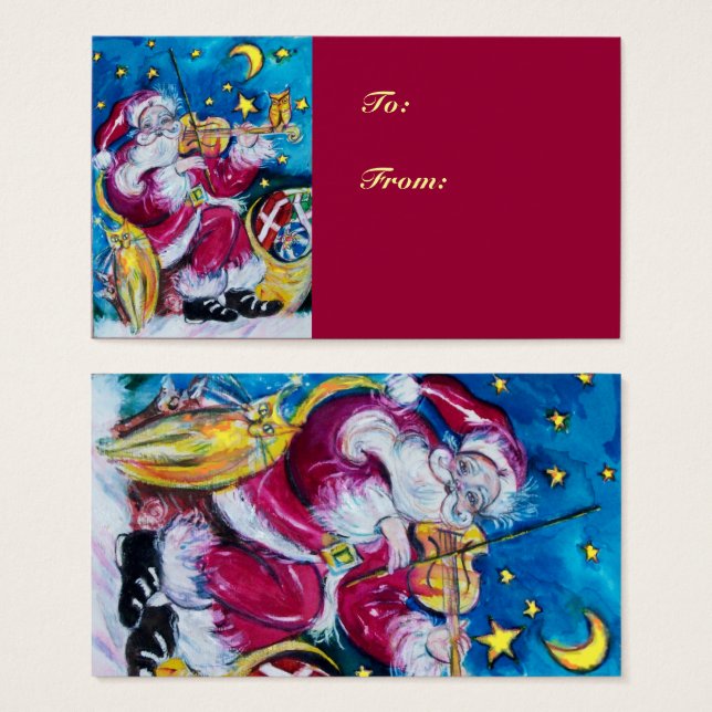 Cartes De Visite PÈRE NOËL INSPIRÉ Nuit de Noël Rouge Bleu (Devant & derrière)