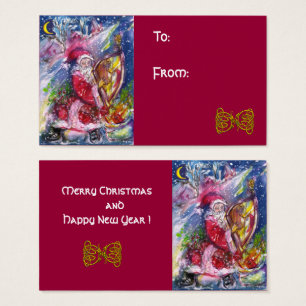 Cartes De Visite PÈRE NOËL JOUANT DE LA HARPE AU CLAIR DE LUNE Roug