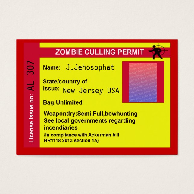 Cartes De Visite permis d'abattage zombie (Devant)