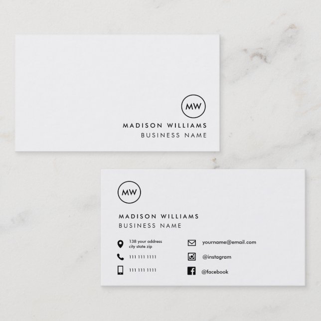 Cartes de visite personnalisées minimalistes éléga (Devant / Derrière)